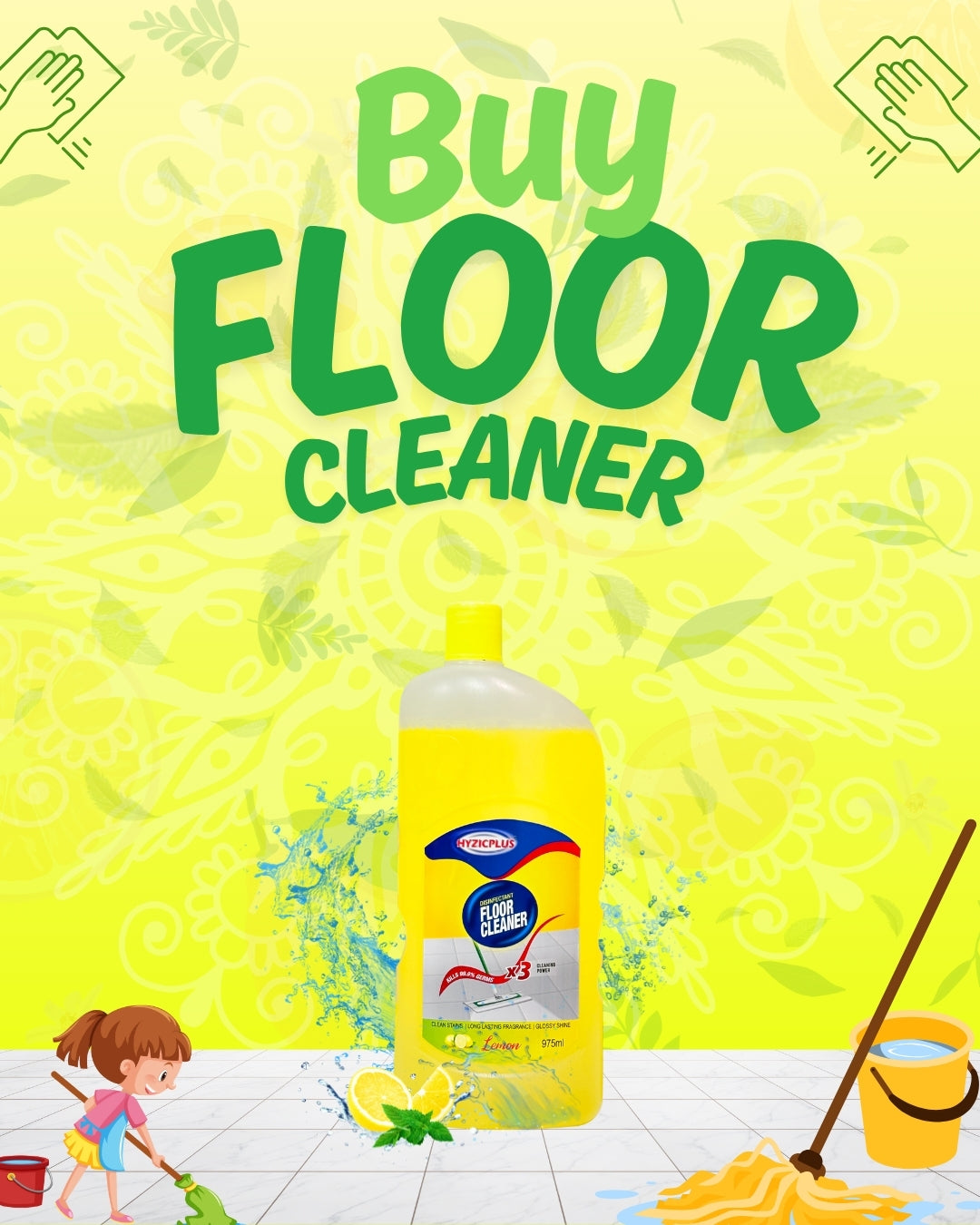 Hyzic Plus Disinfectant Floor cleaner (2+1) combo (975ml/-)